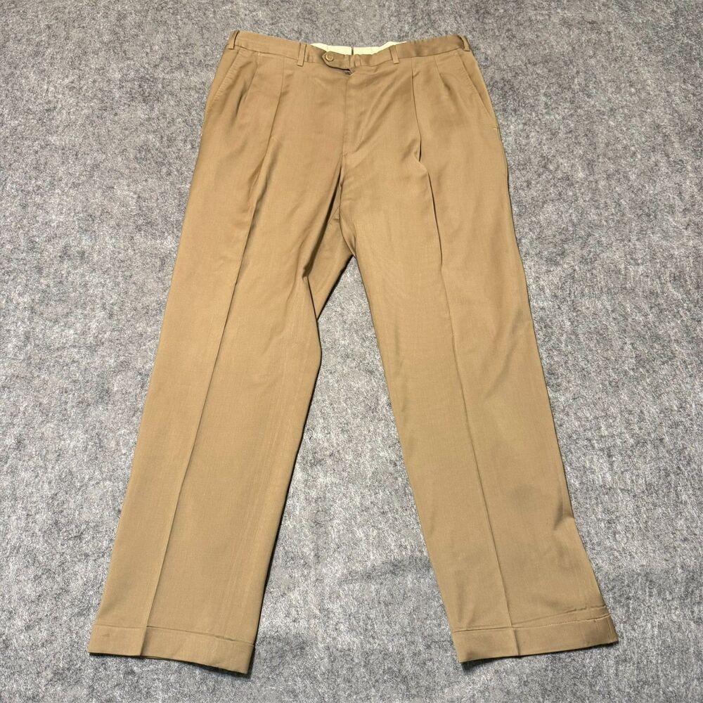 Ermenegildo Zegna Mens Dress Pants Size 38 Brown Tan Wool Pleated Cuffed Slacks